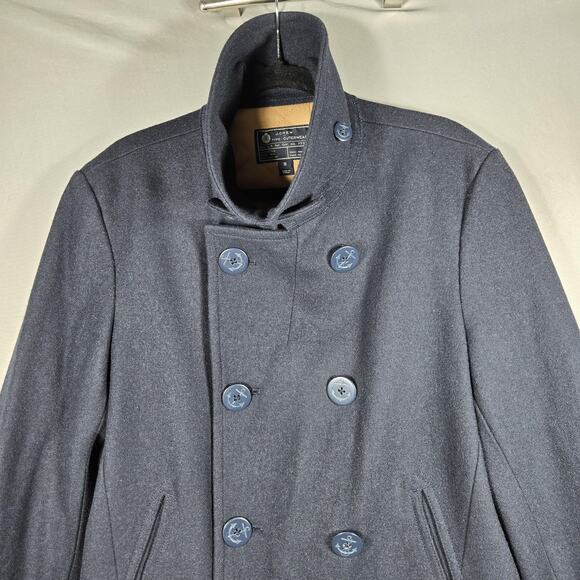 J Crew Pea Coat Mens Small Navy Wool Blend Quilted Lined Double Breasted Jacket - Picture 2 of 12